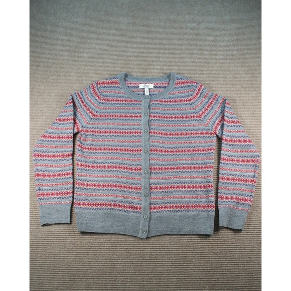G H Bass Sweaters - G.H. Bass Fair Isle Cardigan Sweater Gray Red Knit Button Front L Flawed